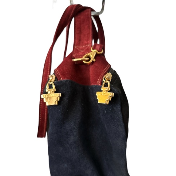 LE SOLIM Classic Italian Suede Burgundy Black Suede Hand/Crossbody Bag Vintage - Picture 5 of 10